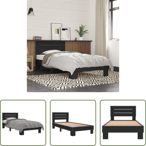 Letto in legno -  Giroletto Nero 90x200 cm in Legno Multistrato e Metallo