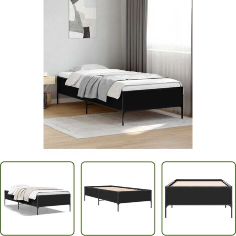 Letto in legno -  Giroletto Nero 90x200 cm in Legno Multistrato e Metallo