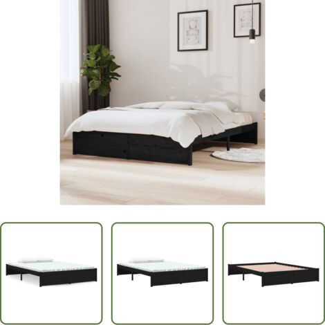 Letto in legno -  Giroletto Nero in Legno Massello 140x190 cm