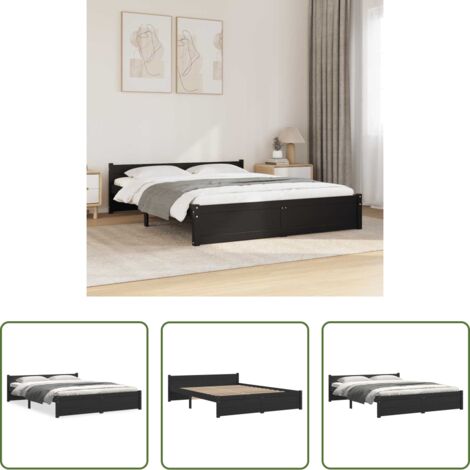 Letto in legno -  Giroletto Nero in Legno Massello 140x190 cm