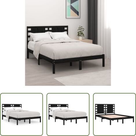 Letto in legno -  Giroletto Nero in Legno Massello di Pino 140x190 cm