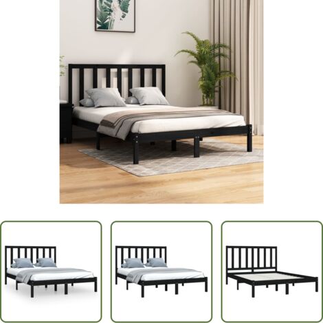 Letto in legno -  Giroletto Nero in Legno Massello di Pino 140x190 cm