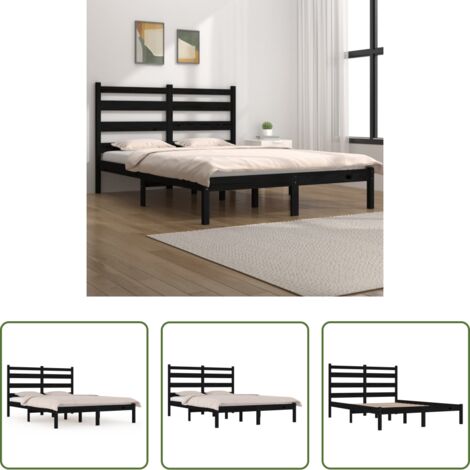 Letto in legno -  Giroletto Nero in Legno Massello di Pino 140x190 cm