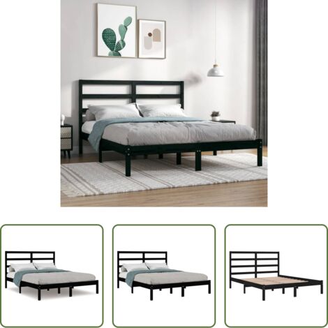 Letto in legno -  Giroletto Nero in Legno Massello di Pino 140x190 cm