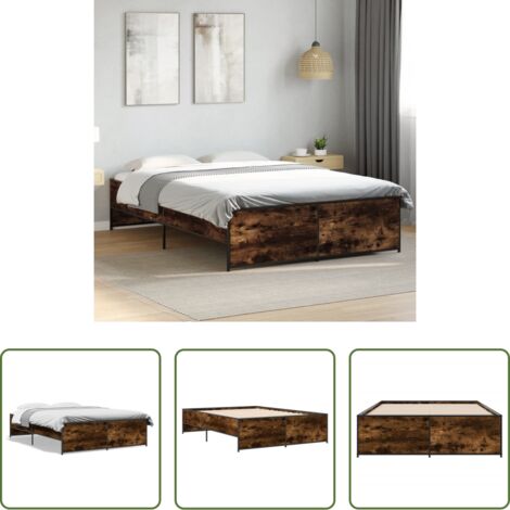 Letto in legno -  Giroletto Rovere Fumo 120x200 cm in Legno Multistrato Metallo