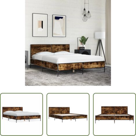 Letto in legno -  Giroletto Rovere Fumo 120x200 cm in Legno Multistrato Metallo