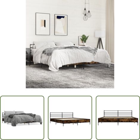 Letto in legno -  Giroletto Rovere Fumo 180x200 cm in Legno Multistrato Metallo