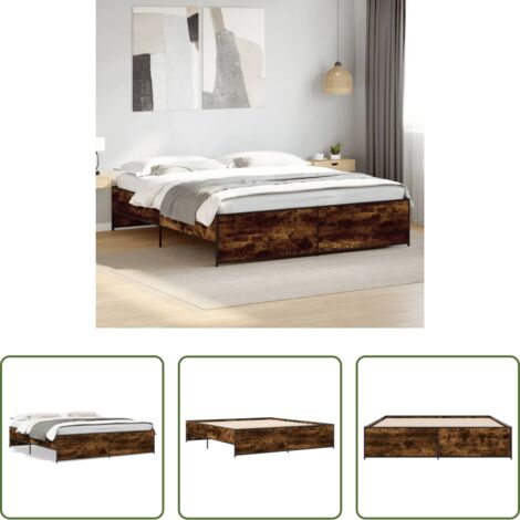 Letto in legno -  Giroletto Rovere Fumo 180x200 cm in Legno Multistrato Metallo