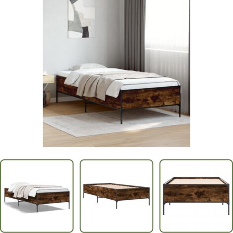 Letto in legno -  Giroletto Rovere Fumo 90x200 cm in Legno Multistrato e Metallo