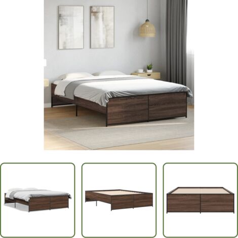 Letto in legno -  Giroletto Rovere Marrone 140x190cm in Legno Multistrato Metallo