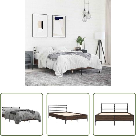 Letto in legno -  Giroletto Rovere Marrone 140x190cm in Legno Multistrato Metallo