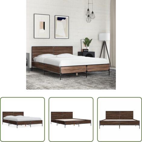 Letto in legno -  Giroletto Rovere Marrone 140x190cm in Legno Multistrato Metallo