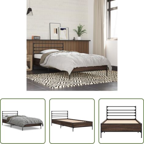 Letto in legno -  Giroletto Rovere Marrone 90x200 cm Legno Multistrato e Metallo