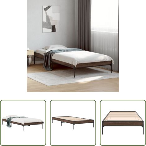 Letto in legno -  Giroletto Rovere Marrone 90x200 cm Legno Multistrato e Metallo