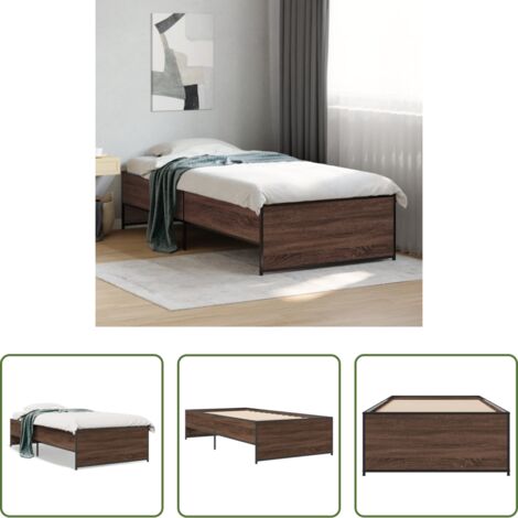 Letto in legno -  Giroletto Rovere Marrone 90x200 cm Legno Multistrato e Metallo