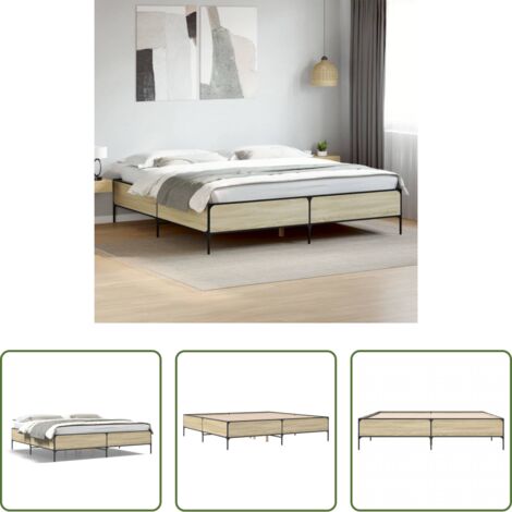 Letto in legno -  Giroletto Rovere Sonoma 180x200 cm in Legno Multistrato Metallo