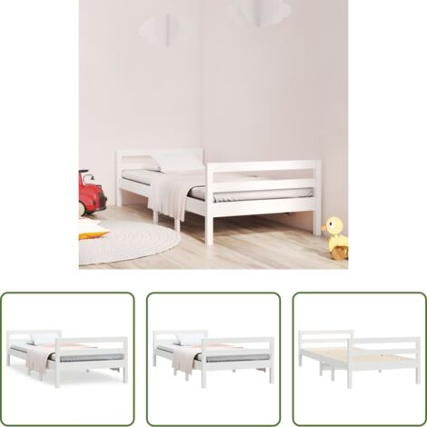 Letto in legno -  Giroletto senza Materasso Bianco 90x200 cm Legno Massello Pino