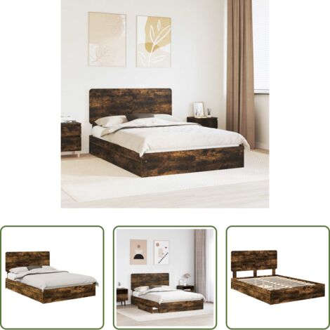 Letto in legno ingegnerizzato -  Letto con Contenitore con testiera Rovere fumé 160 x 200 cm