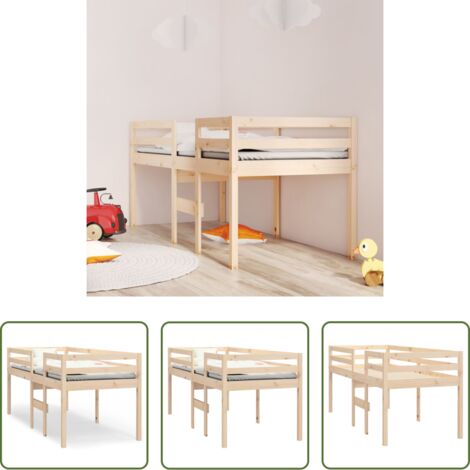 Letto in legno -  Letto a Soppalco 90x200 cm in Legno Massello di Pino