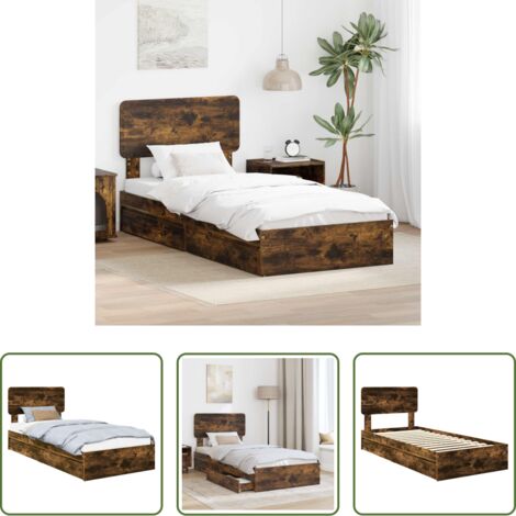 Letto in legno -  Letto con Contenitore Rovere fumé 90 x 200 cm Legno multistrato
