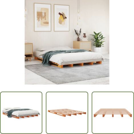 Letto in legno -  Letto Pallet Marrone Cera 140x200 cm in Legno Massello di Pino