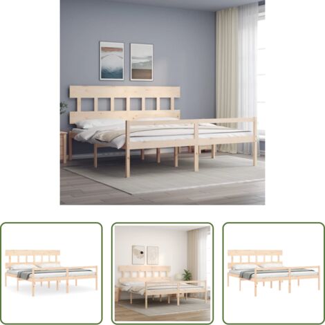 Letto in legno -  Letto per Anziani con Testiera 200x200 cm in Legno Massello