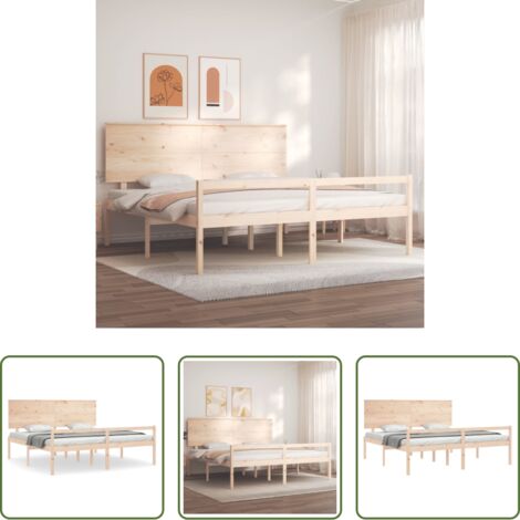 Letto in legno -  Letto per Anziani con Testiera 200x200 cm in Legno Massello