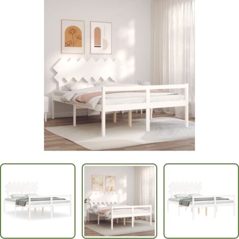 Letto in legno -  Letto per Anziani con Testiera Bianco 140x190 cm Legno Massello
