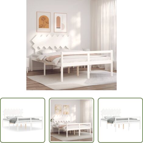 Letto in legno -  Letto per Anziani con Testiera Bianco 140x200 cm Legno Massello