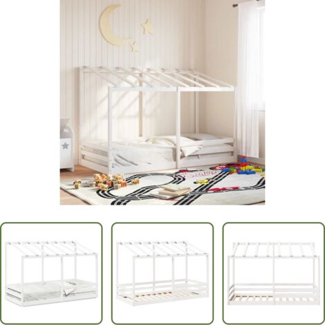 Letto in legno -  Letto per Bambini con Tetto Bianco 90x200cm Legno Massello Pino
