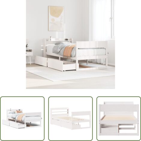 Letto in legno -  Letto senza Materasso Bianco 75x190 in Legno Massello di Pino