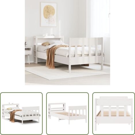 Letto in legno -  Letto senza Materasso Bianco 75x190 in Legno Massello di Pino
