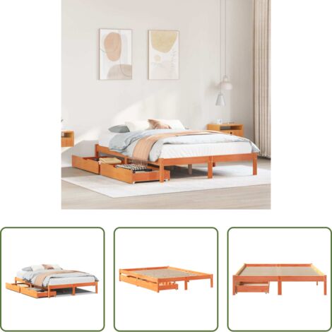 Letto in legno -  Letto senza Materasso Marrone Cera 140x190 cm in Legno di Pino