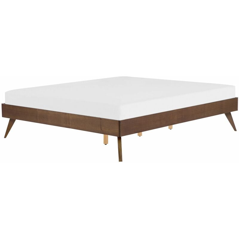 Letto in Legno Marrone con Rete a Doghe Gambe in Legno 160 x 200 cm Berric