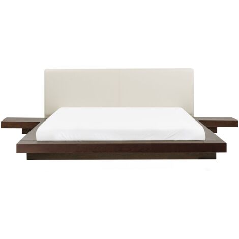 Letto in Legno Marrone Scuro Stile Giapponese 2 Comodini 160 x 200 cm Zen
