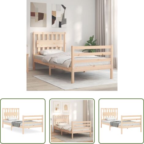 Letto in legno massello -  Giroletto con Testiera 90x200 cm in Legno Massello