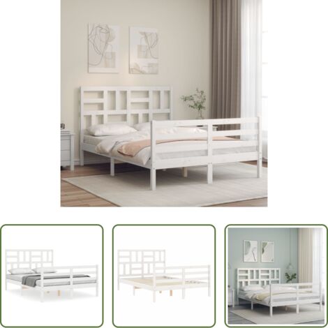 Letto in legno massello -  Giroletto con Testiera Bianco 120x200 cm in Legno Massello