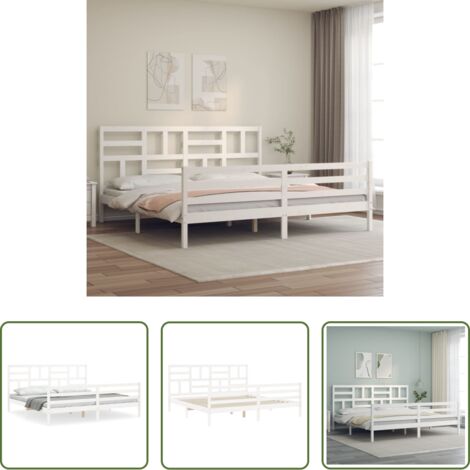 Letto in legno massello -  Giroletto con Testiera Bianco 200x200 cm in Legno Massello