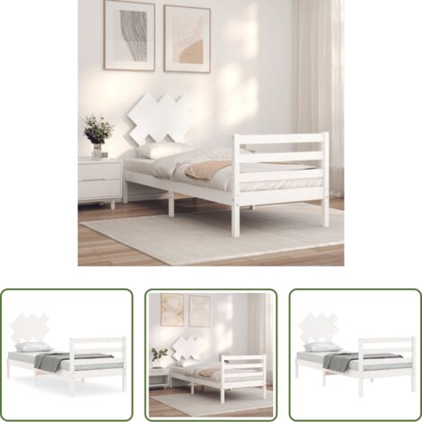 Letto in legno massello -  Giroletto con Testiera Bianco 90x200 cm in Legno Massello