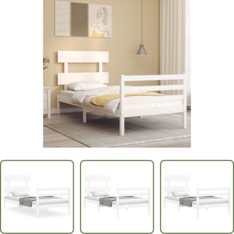 Letto in legno massello -  Giroletto con Testiera Bianco 90x200 cm in Legno Massello