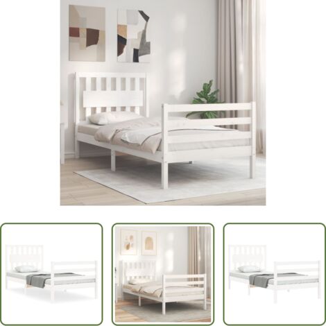 Letto in legno massello -  Giroletto con Testiera Bianco 90x200 cm in Legno Massello