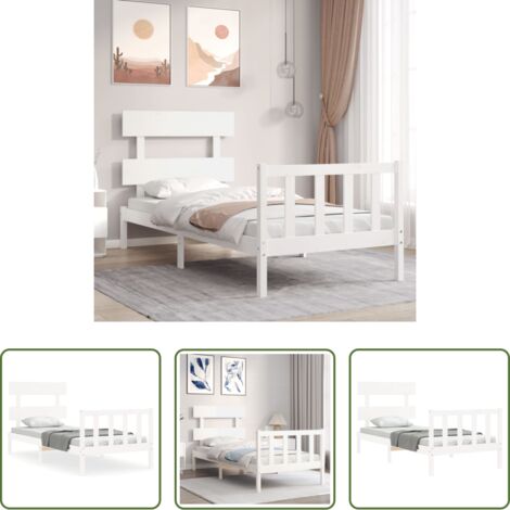 Letto in legno massello -  Giroletto con Testiera Bianco Single in Legno Massello