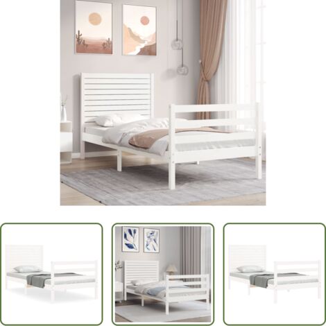 Letto in legno massello -  Giroletto con Testiera Bianco Single in Legno Massello