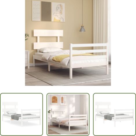 Letto in legno massello -  Giroletto con Testiera Bianco Single in Legno Massello