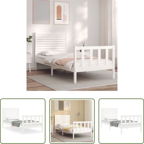 Letto in legno massello -  Giroletto con Testiera Bianco Single in Legno Massello