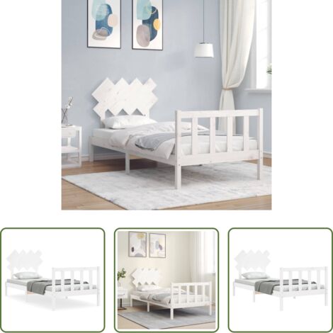Letto in legno massello -  Giroletto con Testiera Bianco Single in Legno Massello