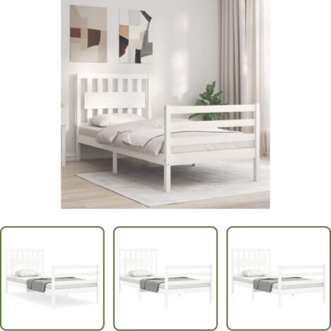 Letto in legno massello -  Giroletto con Testiera Bianco Single in Legno Massello