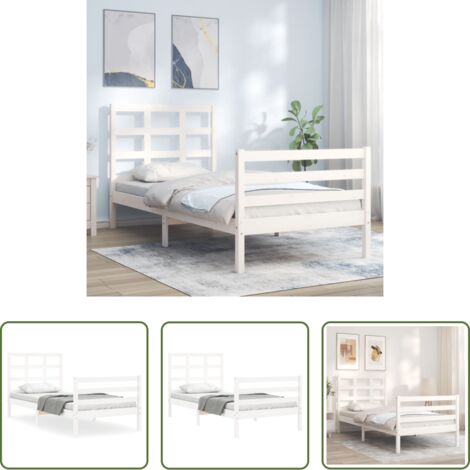 Letto in legno massello -  Giroletto con Testiera Bianco Small Single Legno Massello
