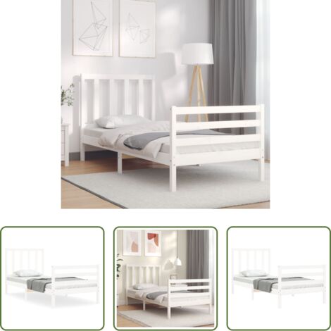 Letto in legno massello -  Giroletto con Testiera Bianco Small Single Legno Massello