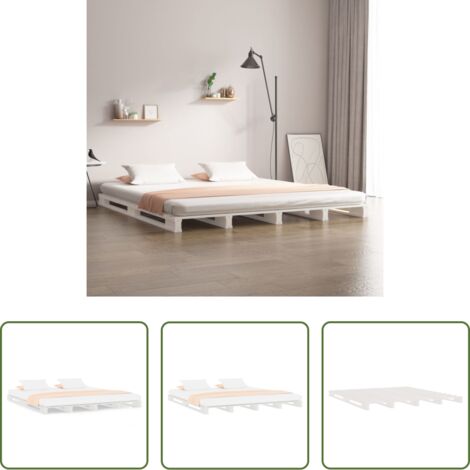 Letto in legno massello -  Letto a Pallet Bianco 140x190 cm in Legno Massello di Pino
